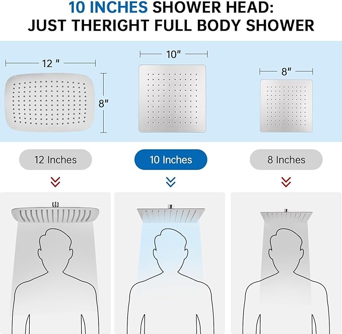 G-Promise All Metal 10" Dual Square Shower Head Combo | Rain Shower Head | - Image 3