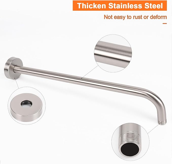 HarJue Shower Arm with Flange and Teflon Tape, Wall Mounted Shower Pipe 304 - Image 4