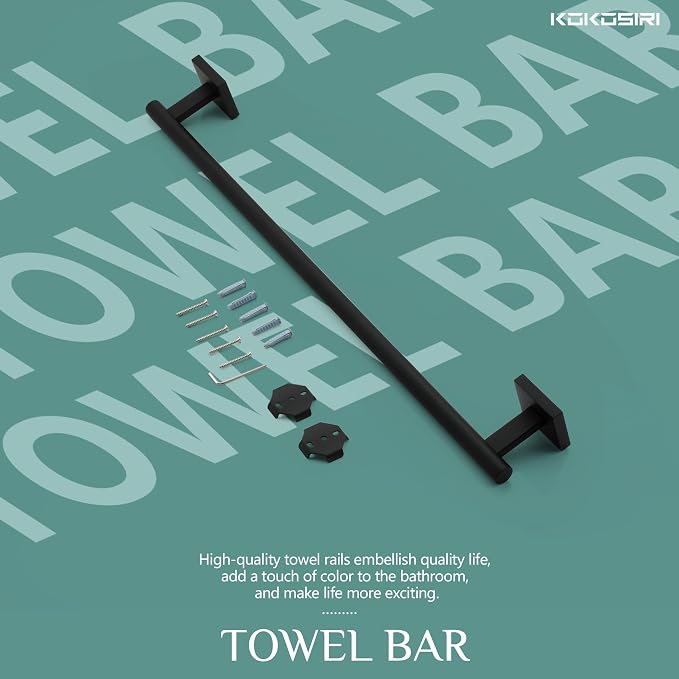 KOKOSIRI Towel Rail Bathroom Towel Bars Matte Black 20 Inch Towel Holder - Image 8