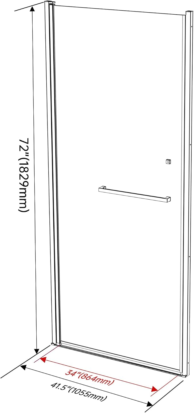 Frameless Pivot Shower Door 33-34" W x 72" H, Pivot Swing Shower Glass Door - Image 7