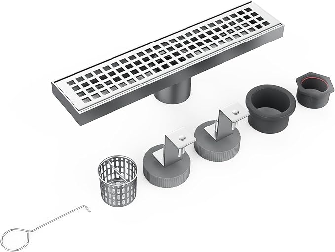 12 Inch Rectangular Shower Floor Drain, Brushed Nickel High Flow Shower Drain by Homfan
