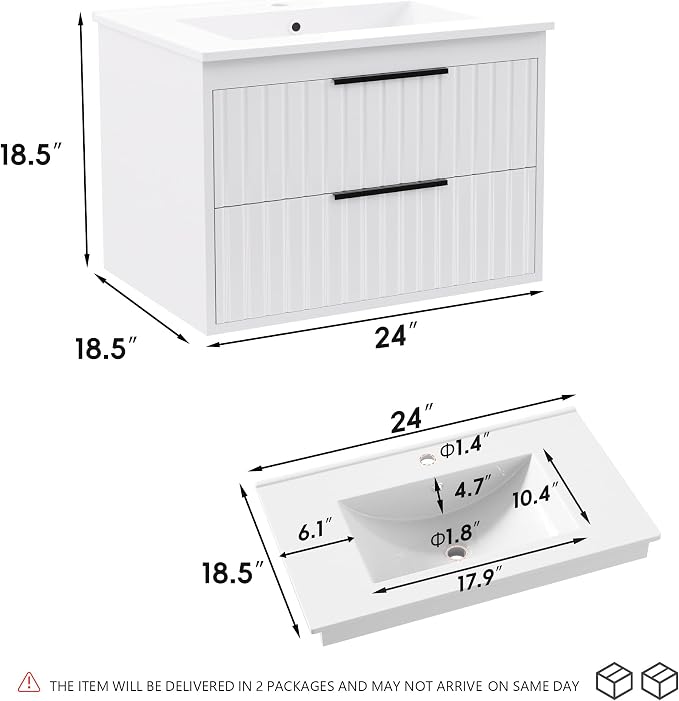 24" Bathroom Vanity with Sink, Floating Vanity Bathroom Sink Cabinet Wall Mount - Image 2
