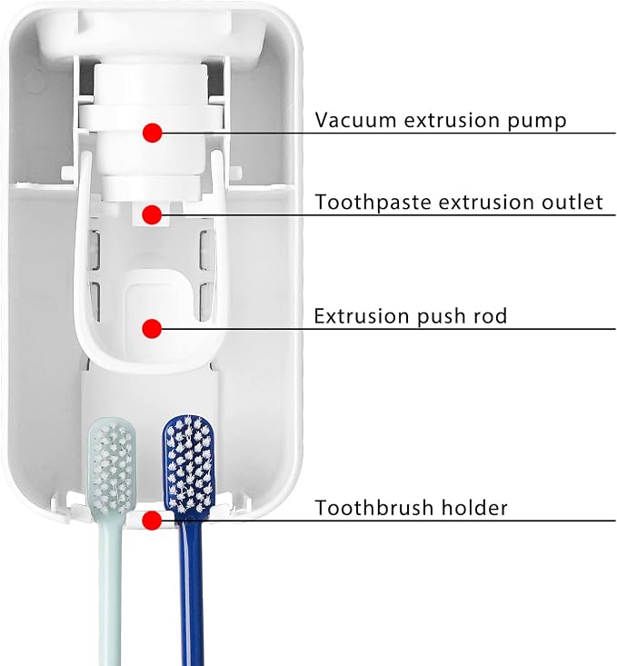 2 Slot Toothbrush Holder and Toothpaste Dispenser Wall Mounted, Automatic - Image 6