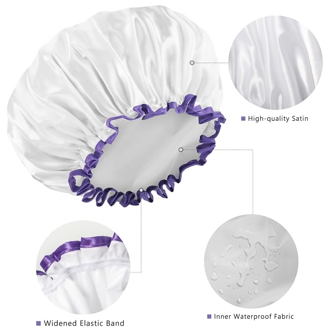 Aquior Shower Cap, Shower Cap for Women Reusable Waterproof, Large Bath Hair - Image 2