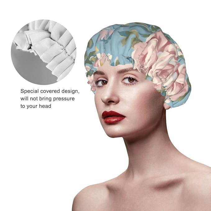 Elegant Peony Shower Cap for Women Reusable Waterproof Stylish Bath Hat Hair - Image 4