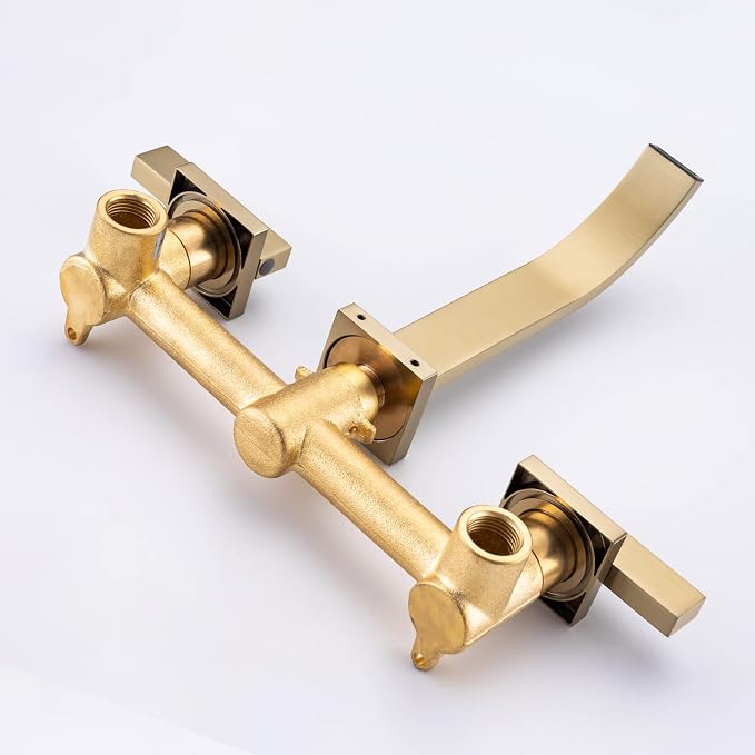 Brass Wall Faucet Brushed Gold Wall Mounted Bathroom Faucet, Wall Mount - Image 6