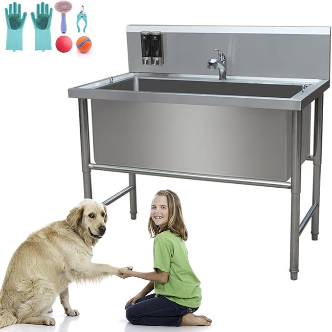 40" Dog Washing Station, Dog Grooming Bathtub Station, Professional Stainless by SUIOKPO
