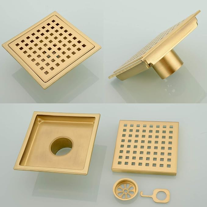 Square Shower Floor Drain with Removable Cover Grid Grate 6 inch Long, SUS 304 - Image 3
