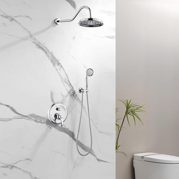 Antique Shower Head Faucet Set, Chrome Vintage Wall Mount Shower Faucets Combo - Image 2