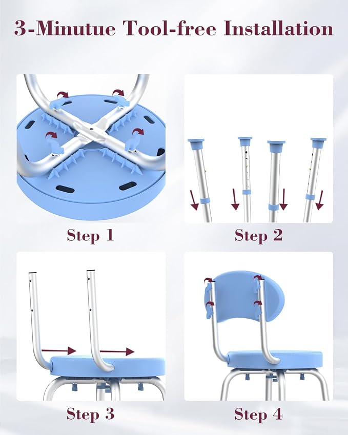 Swivel Shower Chair, 360° Non-Slip Shower Seat - Image 7