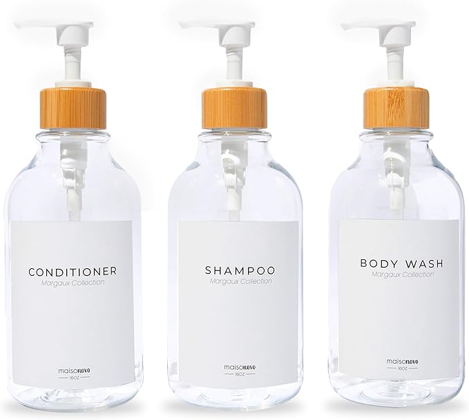 MaisoNovo Refillable Shampoo and Conditioner Bottles | 16.9 fl oz Set of 3 by MaisoNovo-TheArtofSustainableLiving