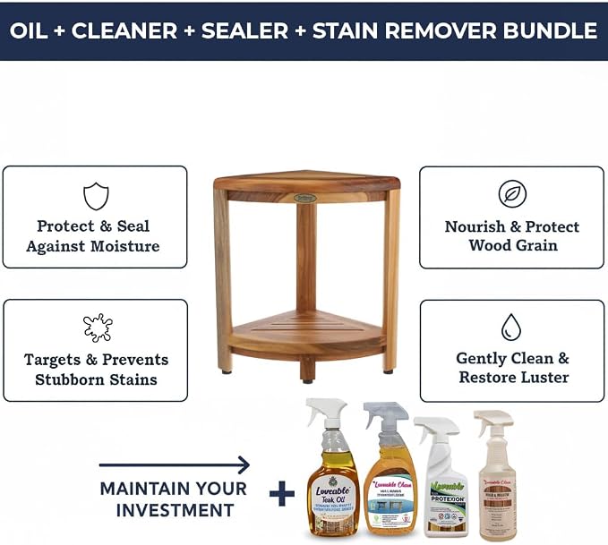 EcoDecors SnazzyCorner 18" Teak Wood Corner Shower Shelf, Fully Assembled | - Image 2