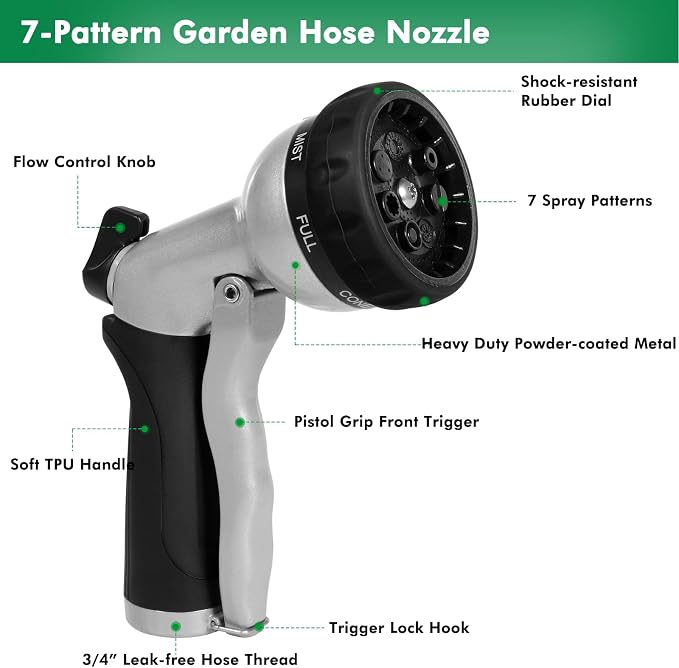 RESTMO Garden Hose Nozzle, Heavy Duty Metal Water Nozzle - Image 2