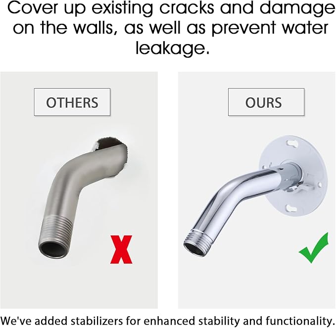8 Inch Shower Arm with Flange and Stabilizer Bracket, Wall Mounted Shower Pipe - Image 3