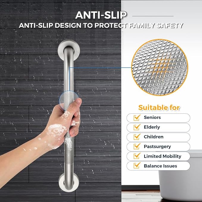 Grab Bars for Shower, 2 Pack 12-Inch Anti Slip Shower Handles for Elderly - Image 3