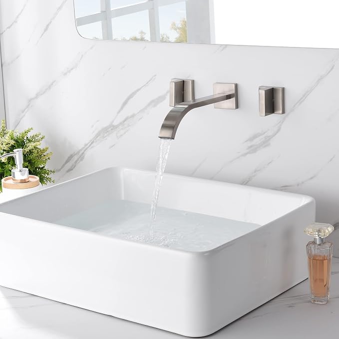 sumerain Brushed Nickel Bathroom Faucet Wall Mount Lavatory Faucet - Image 4