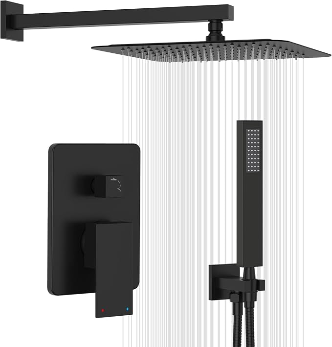 Gabrylly Shower System Black, Rainfall Shower Faucet Set Complete, 2 Way Valve by GABRYLLY