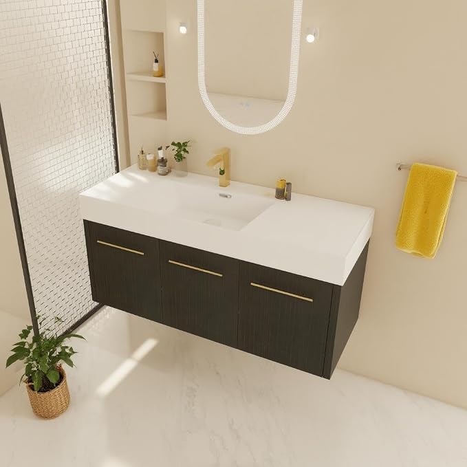 48 Inch Bathroom Vanity with White Left Resin Sink, Plywood Base and Melamine - Image 9