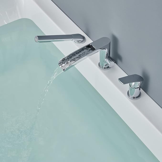 Waterfall Roman Tub Faucet Chrome Deck Mount Bathtub Faucets Brass Tub Filler - Image 3
