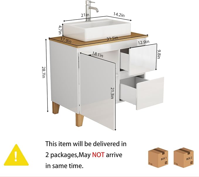 31.5-Inch Bathroom Vanity with Ceramic Sink Combo, Freestanding Bathroom - Image 2
