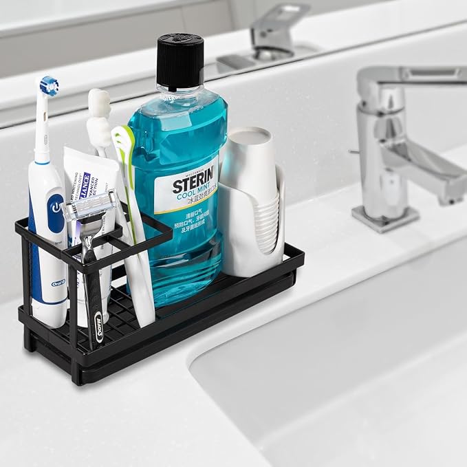 Matani Black Toothbrush Holder for Bathroom Sink, Countertop Organizer - Image 2