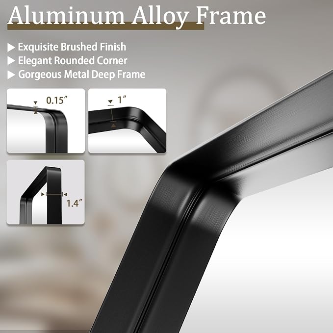 VooBang Bathroom Mirror 30x48 inch, Modern Round Corner Bathroom Vanity Mirror - Image 7