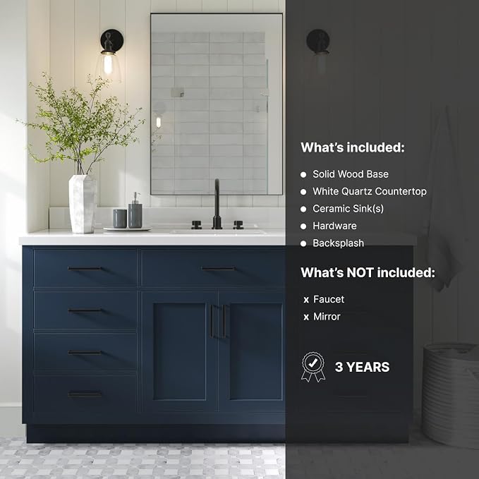ARIEL 67" Midnight Blue Vanity, 1.5" Edge Pure White Quartz Countertop & Splash - Image 5