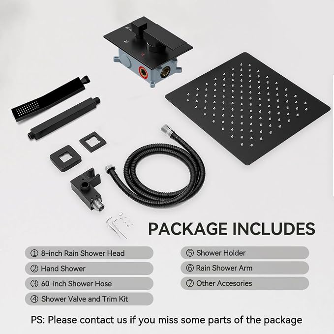 Shower Faucet Set Matte Black Shower System, Starbath 8" Rain Shower Head and - Image 7