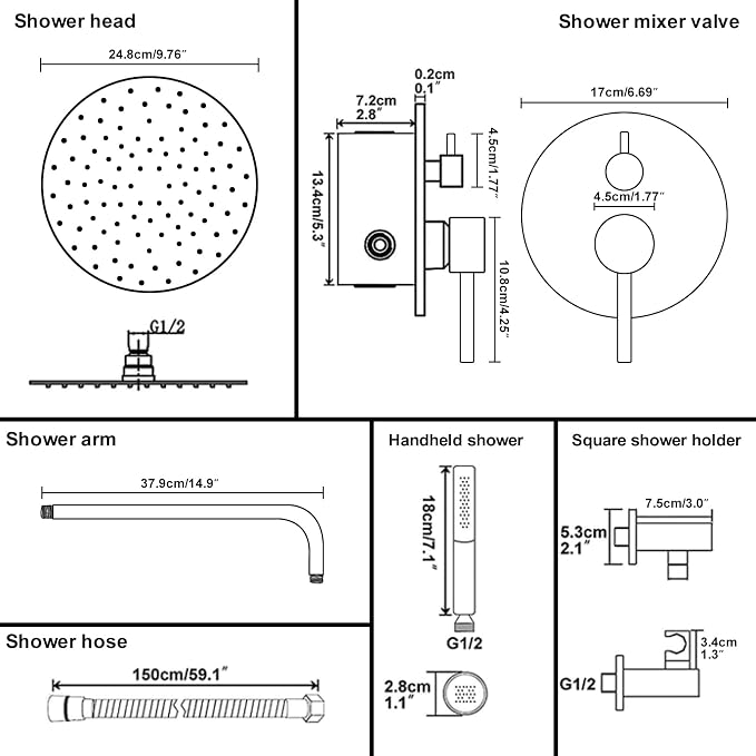 BESy Shower System with 10 Inch Round Rain Shower Head and Handheld Wall Mounted - Image 8