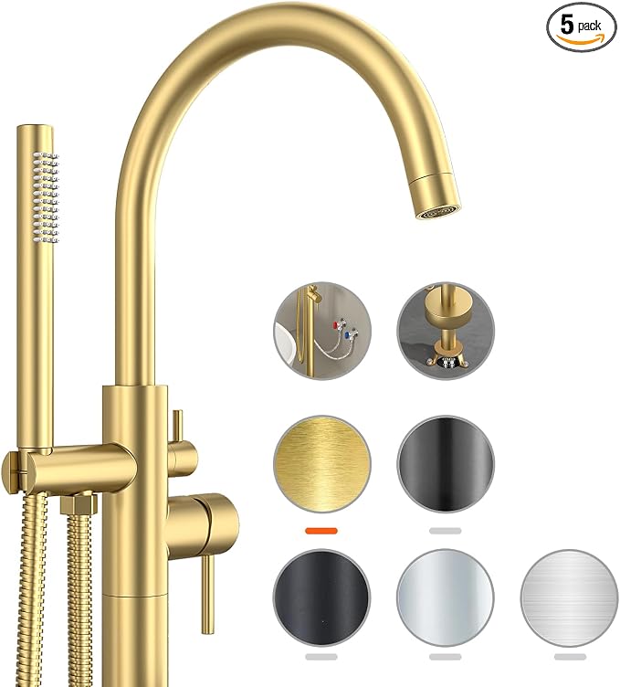 Freestanding Bathtub FaucetFloor Mount Bathtub Filler Shower Mixer Faucet by Unknown
