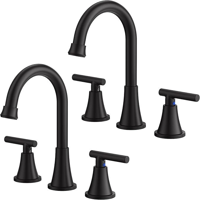 Bathroom Faucets for Sink 3 Hole, Hurran Matte Black Bathroom Sink Faucet by Hurran