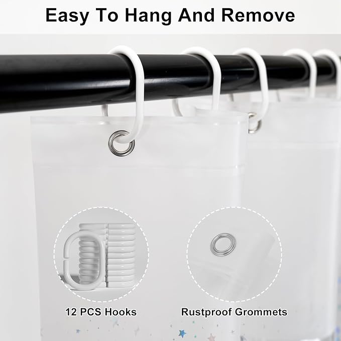 PEVA Shower Curtain, 72 x 72 Water Repellent Premium Bathroom Shower Curtain - Image 3