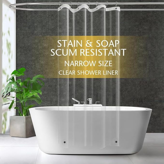 Narrow Size Clear Plastic Shower Curtain Liner, 42x72 Inch Thin Lightweight by ZEMAHOME