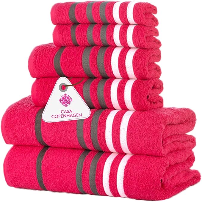 CASA COPENHAGEN Exotic 6 Pieces Towel Set- Pink, 525 GSM 2 Bath Towel 2 Hand by CASACOPENHAGEN