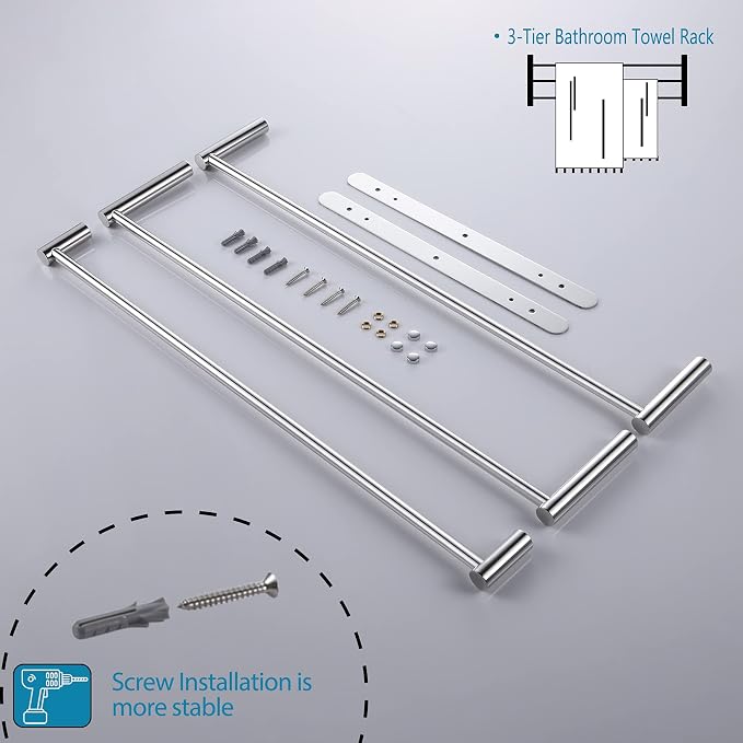 KOKOSIRI Bath Towel Bars Bathroom 3-Tiers Ladder Towel Rails Wall Mounted - Image 7