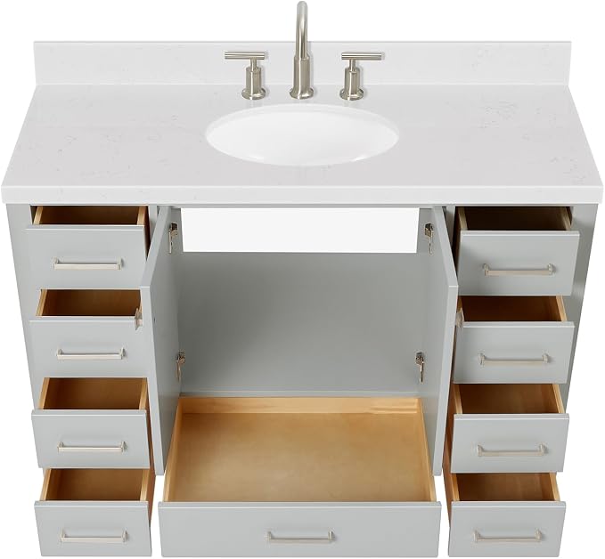 ARIEL Cambridge 48" Grey Bathroom Vanity, 1.5" Edge Carrara White Quartz - Image 5