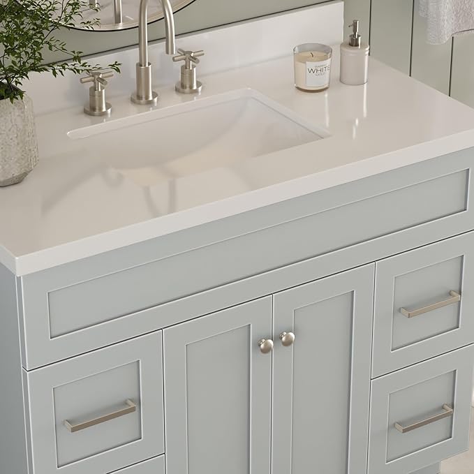 ARIEL Hamlet 43 Inch Single Sink Bathroom Vanity in Gray, 1.5" Edge Quartz Top - Image 5