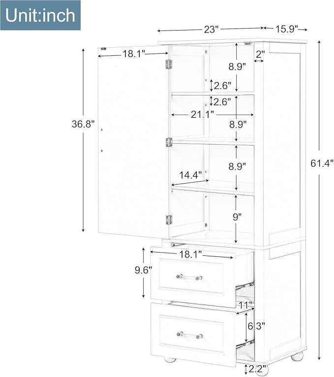 Tall Bathroom Storage Cabinet, Wood Bathroom Kitchen Pantry Cabinet - Image 2