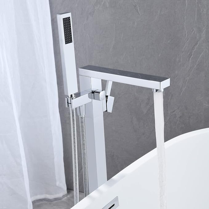 Freestanding Bathtub Faucet Tub Filler Chrome Floor Mount Bathroom Faucets - Image 4