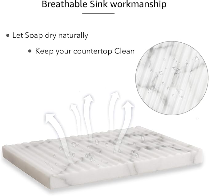 White Marble Soap Dish Holder Jewelry Ring Tray Sink Dish Sponge Holder - Image 3