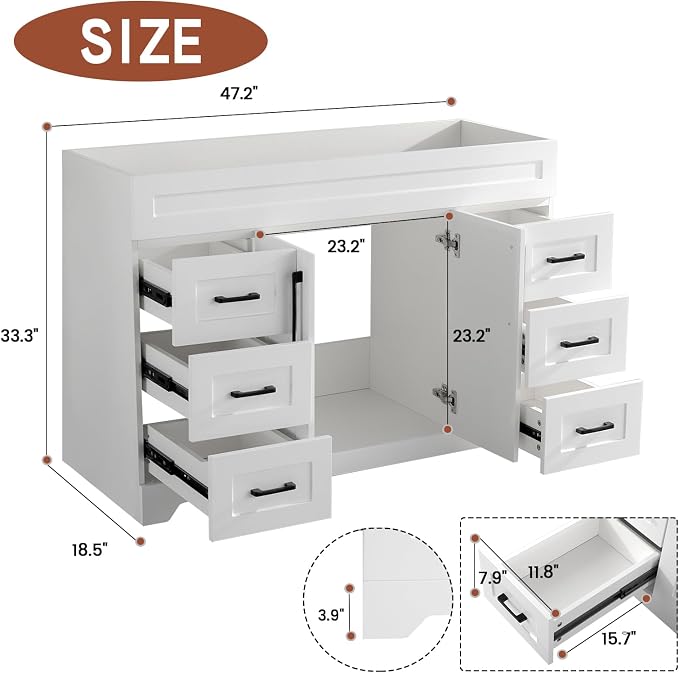 48 Inch Bathroom Vanity with Quartz Countertop -Rectangle Sink & Plywood - Image 2