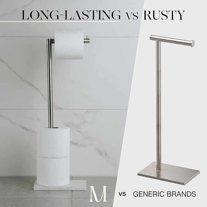 MARMOLUX ACC Free Standing Brushed Nickel Toilet Paper Holder Stand White - Image 7