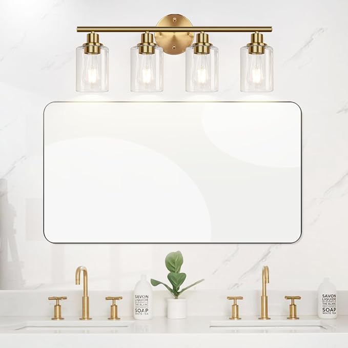 4-Light Bathroom Light Fixtures, Brushed Gold Modern Vanity Lights Over Mirror - Image 4