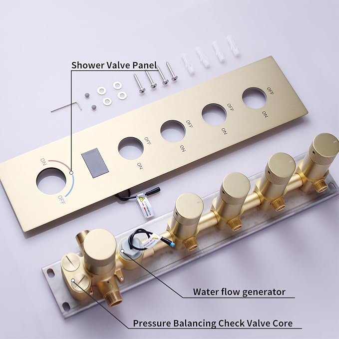 Brushed Gold Shower System Digital Temperature Display Shower Faucet Set - Image 8