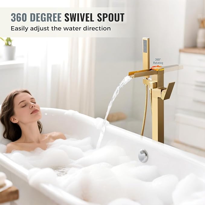 Freestanding Tub Faucet Brushed Gold: ALEASHA High Flow Max 6.74 GPM Free - Image 4