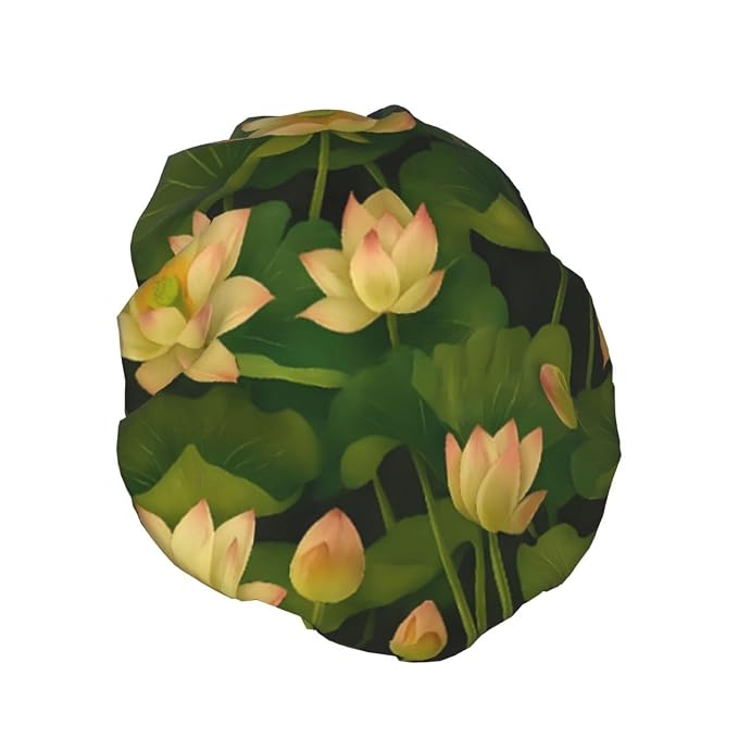 Elegant Lotus Shower Cap for Women Reusable Waterproof Stylish Bath Hat Hair - Image 2