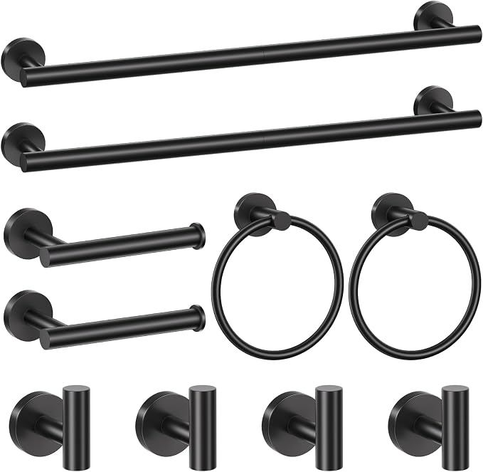 Matte Black Towel Bar Set 10 Pieces Bathroom Hardware Accessories Set Towel by SOAEZ