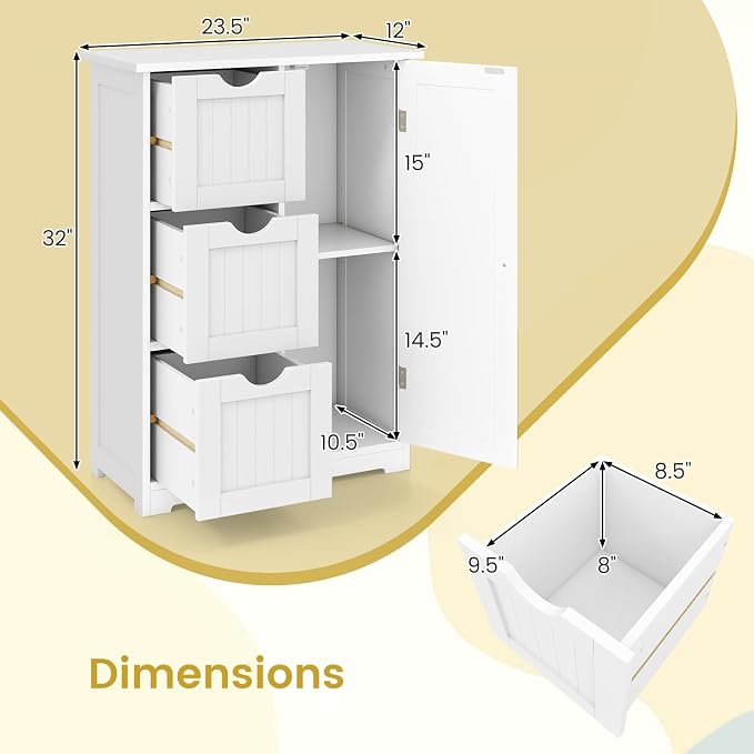 Tangkula Bathroom Floor Cabinet, Freestanding Storage Cabinet - Image 3