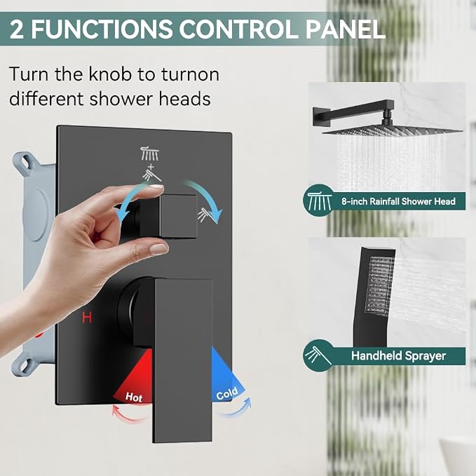 Shower Faucet Set Matte Black Shower System, Starbath 8" Rain Shower Head and - Image 3