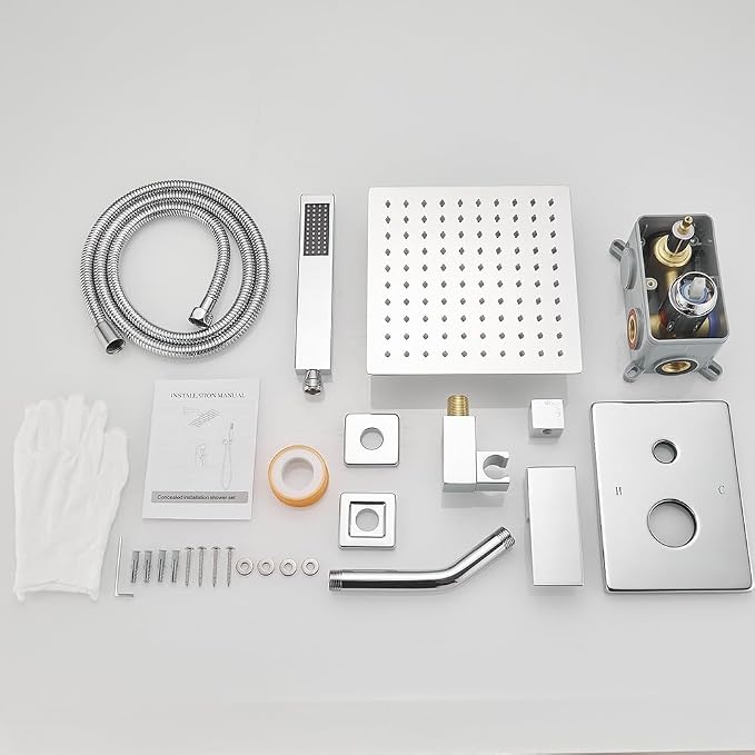 Chrome Shower System, 8 Inch High Pressure Rain Shower - Image 7